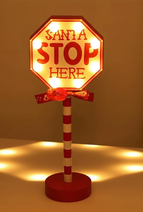 LED Santa Stop Here Light – Christmas Tree Topper, Window & Desk Decorative Lamp