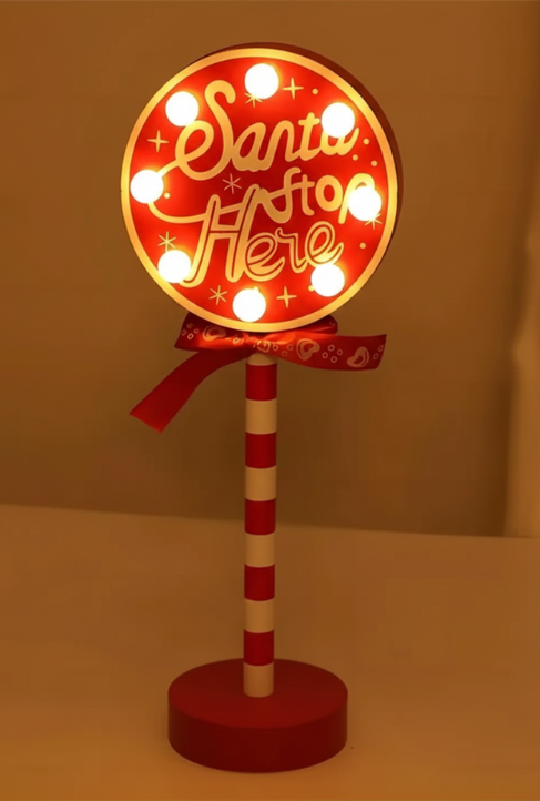 LED Santa Stop Here Light – Christmas Tree Topper, Window & Desk Decorative Lamp