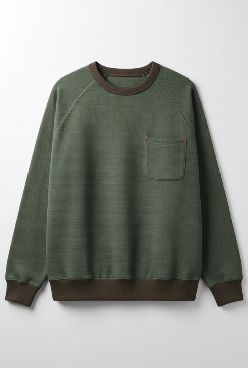 Maden Casual Waffle Knit Pocket Hoodie Men's Spring Loose Fit Long Sleeve Pullover Round Neck Sweatshirt Comfortable T-Shirt