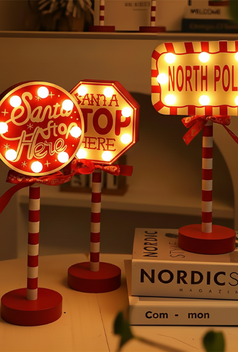 LED Santa Stop Here Light – Christmas Tree Topper, Window & Desk Decorative Lamp