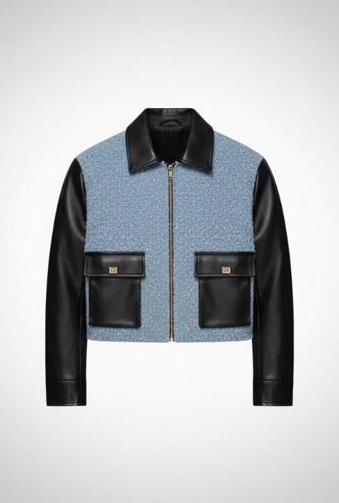 LUZHEN Spring Fabric Short Fashion Jackets Patchwork Faux Leather Color Contrast Trendy Casual Outerwear Male Clothes LZ6326