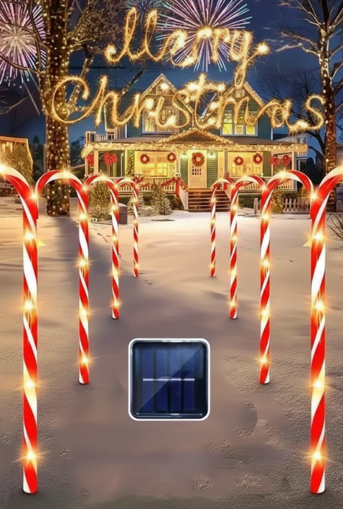 1Set Of 5/8 Solar Christmas Garden Lights Outdoor Waterproof Candy Cane Lights Christmas Decoration Lamp For Lawn Path Festive