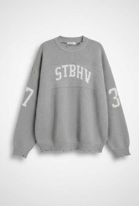 Trendy Loose Letter Jacquard Knitted Pullover Women's 2025 Autumn New Highstreet Gray Black Soft Sweater Hottie Versatile Pieces