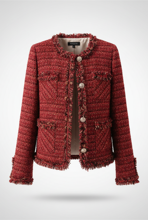 2023 Autumn New French High end Temperament Red Fragrant Coat Women's Short Thick Tweed OutwearFashion Women Slim Thicken Jacket