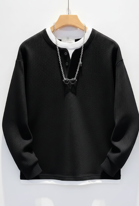 Autumn New Fake Two Piece Men's All-match Pullovers Top Long Sleeve Plus Size Loose Casual Hoodies Fashion Korean Men Clothing