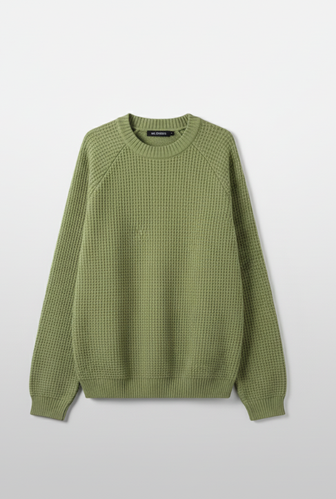 Maden Women’s Knitted Sweater Pineapple Texture Loose Thickened Pullover Knitwear Raglan Sleeve Green Autumn Winter Tops