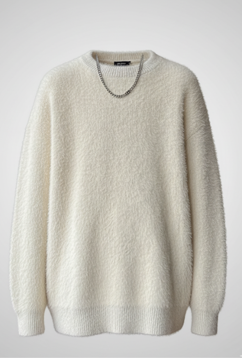 Autumn Men's Solid Fluffy Knitted Sweaters New Korean Fashion Loose Warm Pullovers Winter Couples Y2K Vintage Knitwear Jumpers
