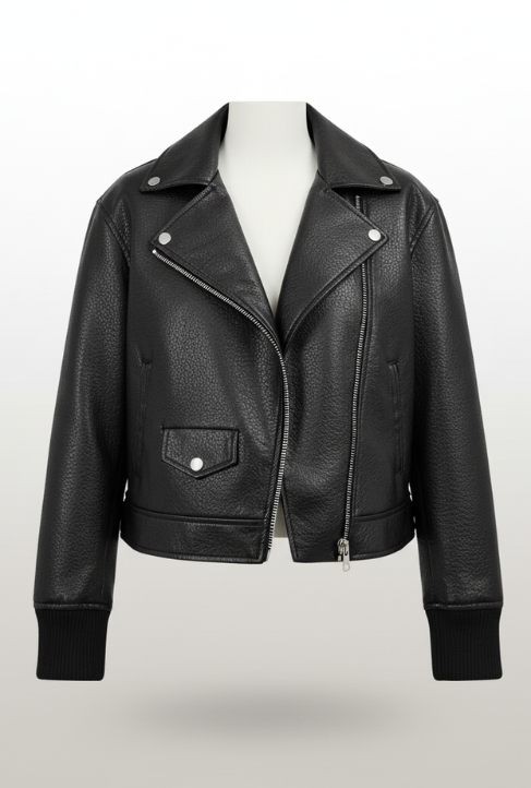 Maden Women's Retro Black Faux Leather Jacket Cropped Motorcycle Style Zipper Jackets Versatile Autumn and Spring Outerwear