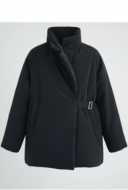 Maden Women's Cotton-padded Lapel Coat Loose Fit Warm Short Puffer Jacket Casual Commuter Black Korea Parkas Winter Outerwear