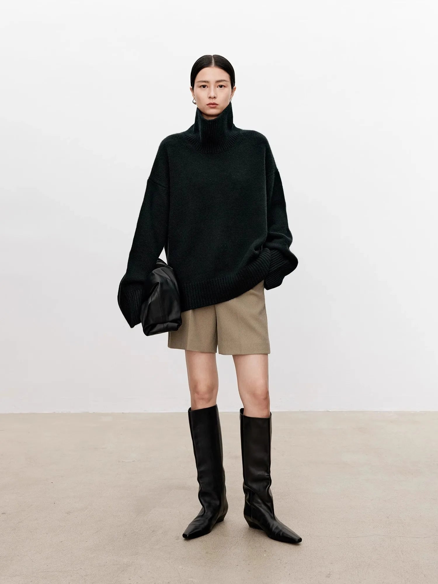 Thickened turtleneck 100% pure cashmere sweater women's loose lazy knit silhouette sweater European products