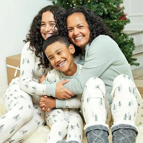 Christmas Tree Print Family Pajamas Set Mom Daughter Dad Son Matching Outfits Baby&Dog Romper Full Sleeve 2 Pieces Suit Homewear