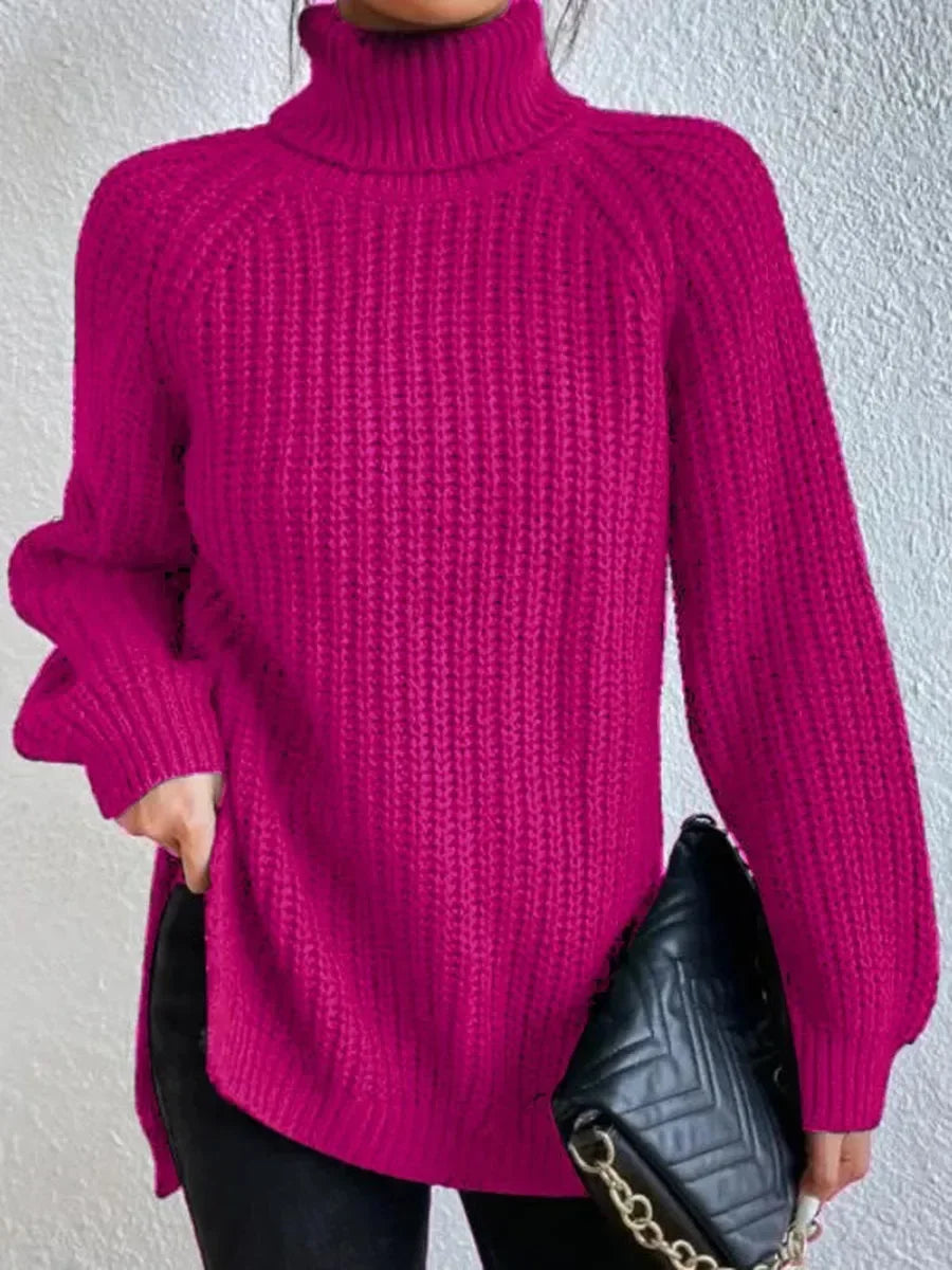 Turtleneck Y2k Kintted Sweater Women Split Crochet Jumper Top E-girl Pullover Spring Autumn Winter Thick Sueter Work Jumpers