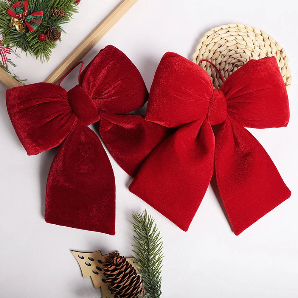 Christmas Red Velvet Bows Xmas Tree Ornaments for Christmas Home Decorations Wreath Stairs Railing Decors New Year Gift Supplies