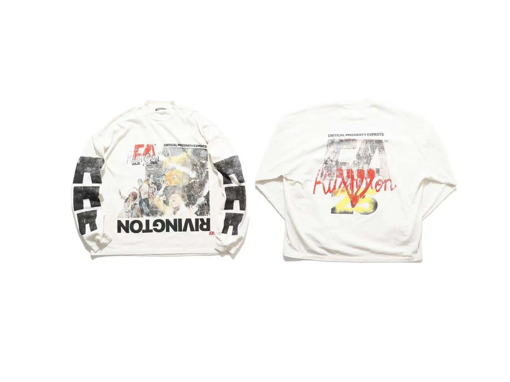 Autumn/Winter RRR123 SS25 New Washed Graffiti Printed Long Sleeve Vintage High Street Casual Loose Cotton Round Neck T-shirt