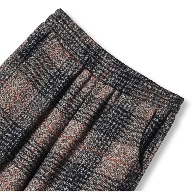 2021Women Autumn Fashion Plaid Woolen Wide-leg Pants Ankle-length Trousers Winter New Thick Skirt Trousers High waist pants A713