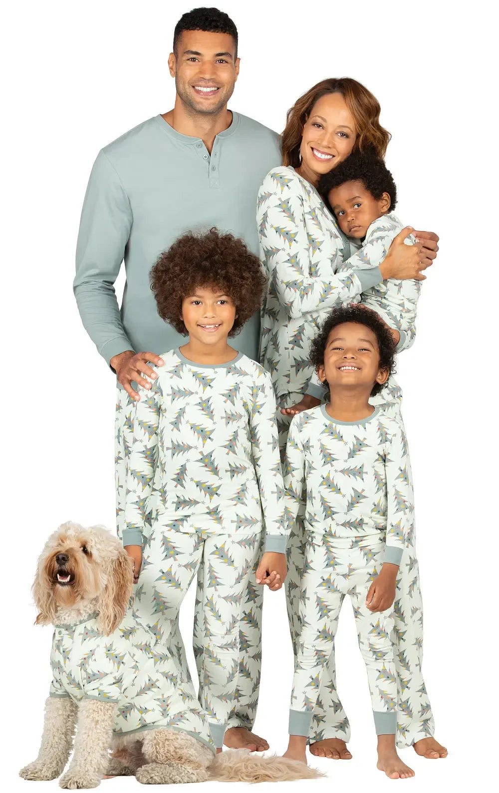 Christmas Tree Print Family Pajamas Set Mom Daughter Dad Son Matching Outfits Baby&Dog Romper Full Sleeve 2 Pieces Suit Homewear
