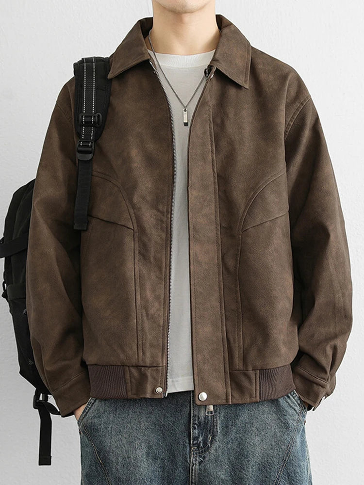 Autumn American Leather Suede Jaqueta Masculina Korean Fashion Casual Zipper Bomber Jacket 2025 New Y2K Streetwear Cargo Coats