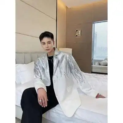 LUZHEN Sequin Personality Pattern Fashion Blazer Casual 2025 Design Coat Men's Elegant Temperament  Handsome Loose Jacket Fe5995