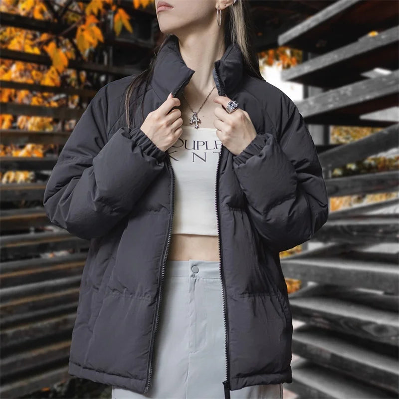 Maden Women Down Jacket Autumn Winter 90% White Duck Down Thickened and Warm Stand Collar Outerwear Coat Windproof Jacket