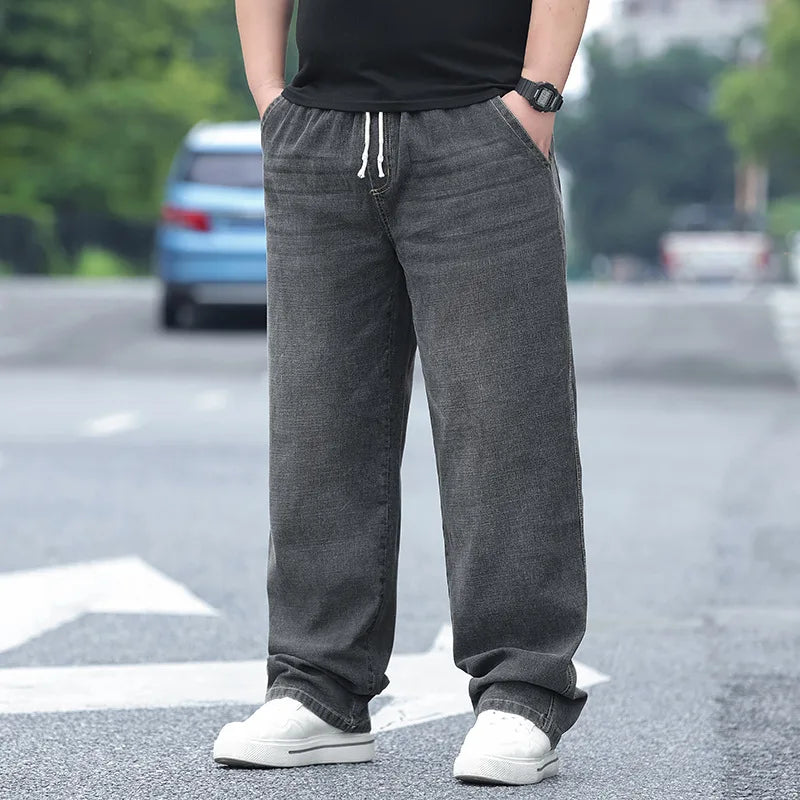 8XL Oversized Baggy Jeans Men Grey Casual Streetwear Jeans Men's Cotton Denim Pants Jean Elastic Waist Breathable Loose Trousers
