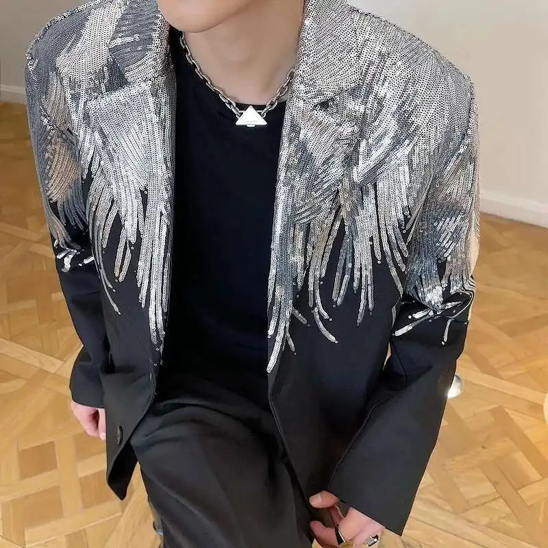 LUZHEN Sequin Personality Pattern Fashion Blazer Casual 2025 Design Coat Men's Elegant Temperament  Handsome Loose Jacket Fe5995