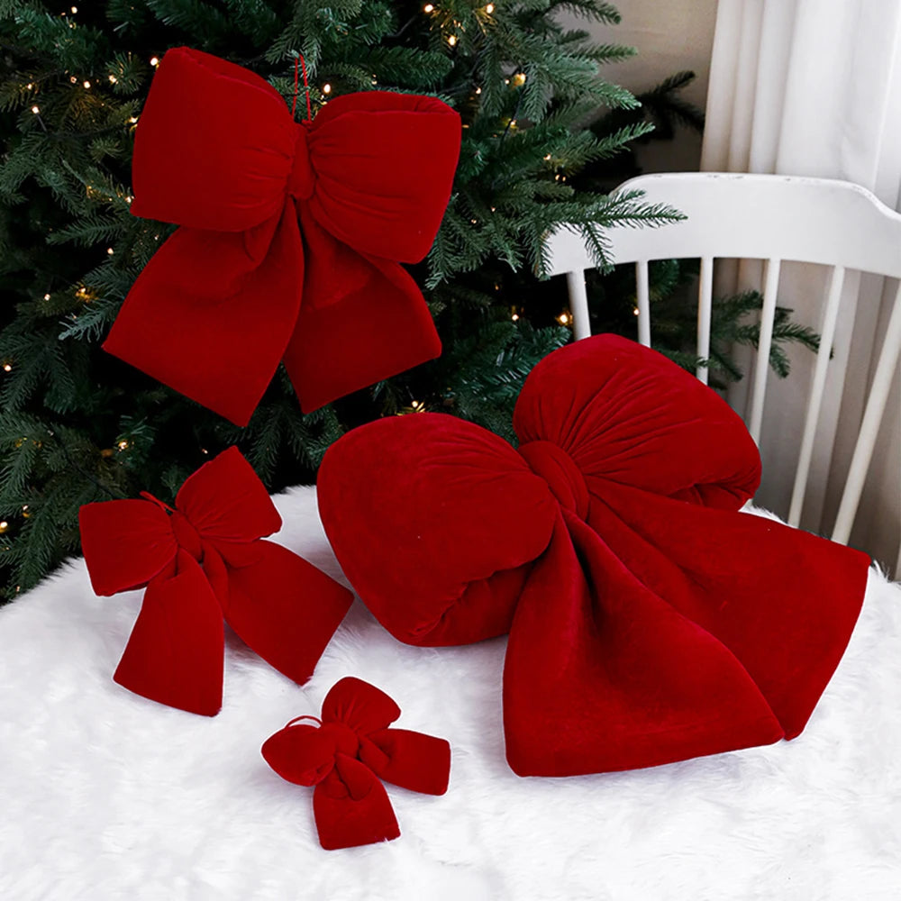 Christmas Red Velvet Bows Xmas Tree Ornaments for Christmas Home Decorations Wreath Stairs Railing Decors New Year Gift Supplies