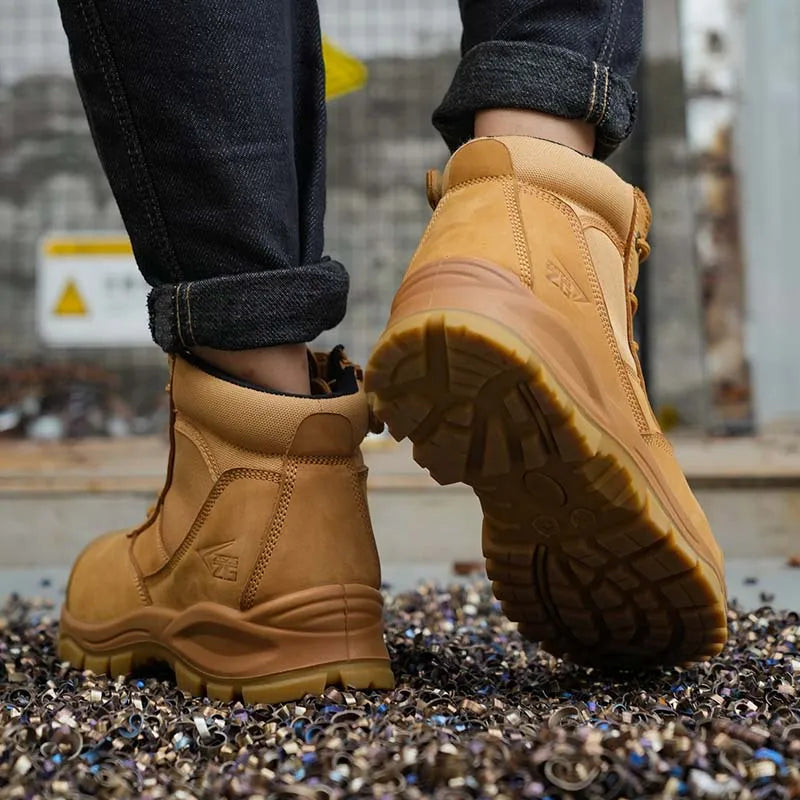 Genuine Leather Men's Boots Safety Shoes Indestructible Work Boots Steel Toe Shoes Puncture-Proof security Protective Shoes Male