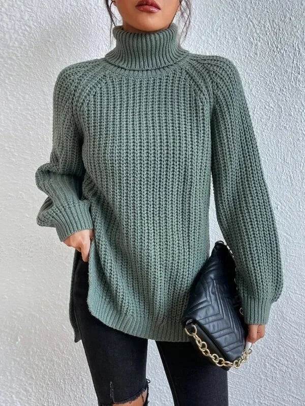 Turtleneck Y2k Kintted Sweater Women Split Crochet Jumper Top E-girl Pullover Spring Autumn Winter Thick Sueter Work Jumpers