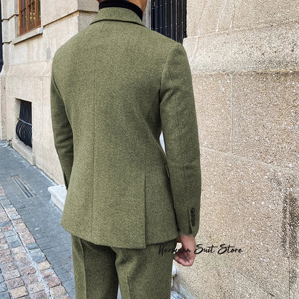 Man suit 2-piece set High quality Blazers Suit Pants Business Leisure slim fit suit Double Breasted Peak Lapel Wedding Tuxedos