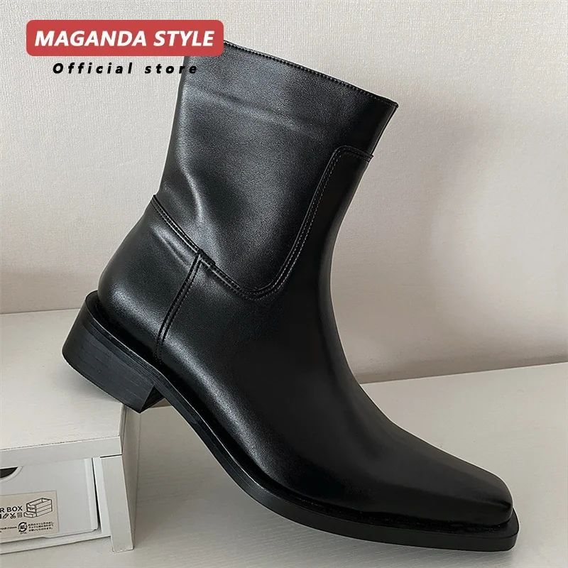 Original design small square Chelsea boots for men's new high-end short boots feminine temperament unisex motorcycle boots