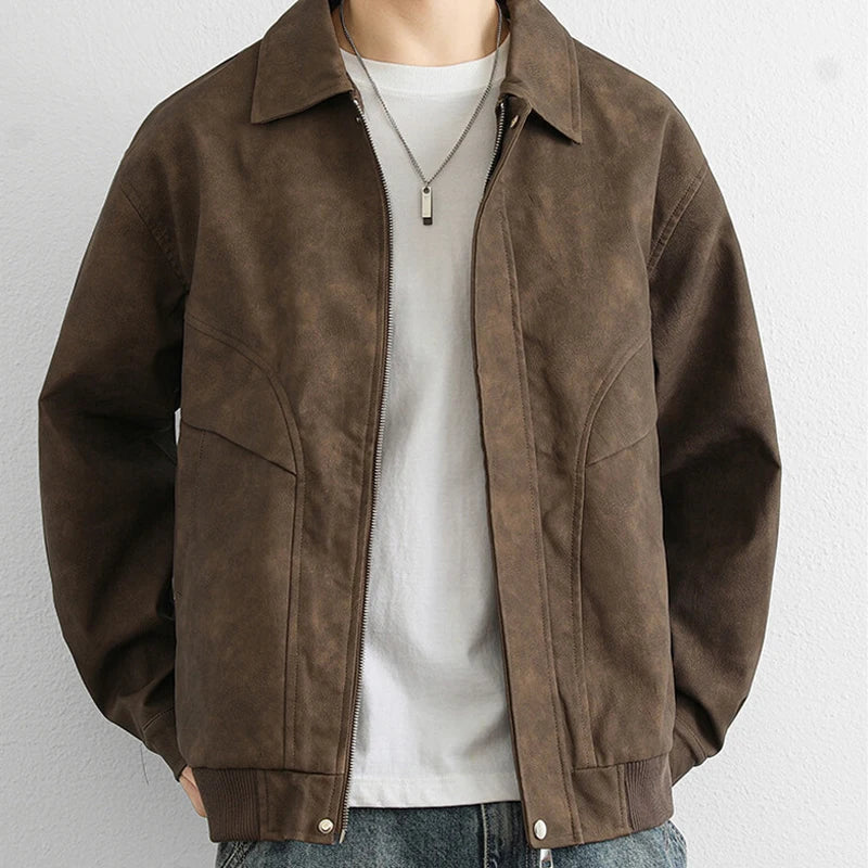 Autumn American Leather Suede Jaqueta Masculina Korean Fashion Casual Zipper Bomber Jacket 2025 New Y2K Streetwear Cargo Coats