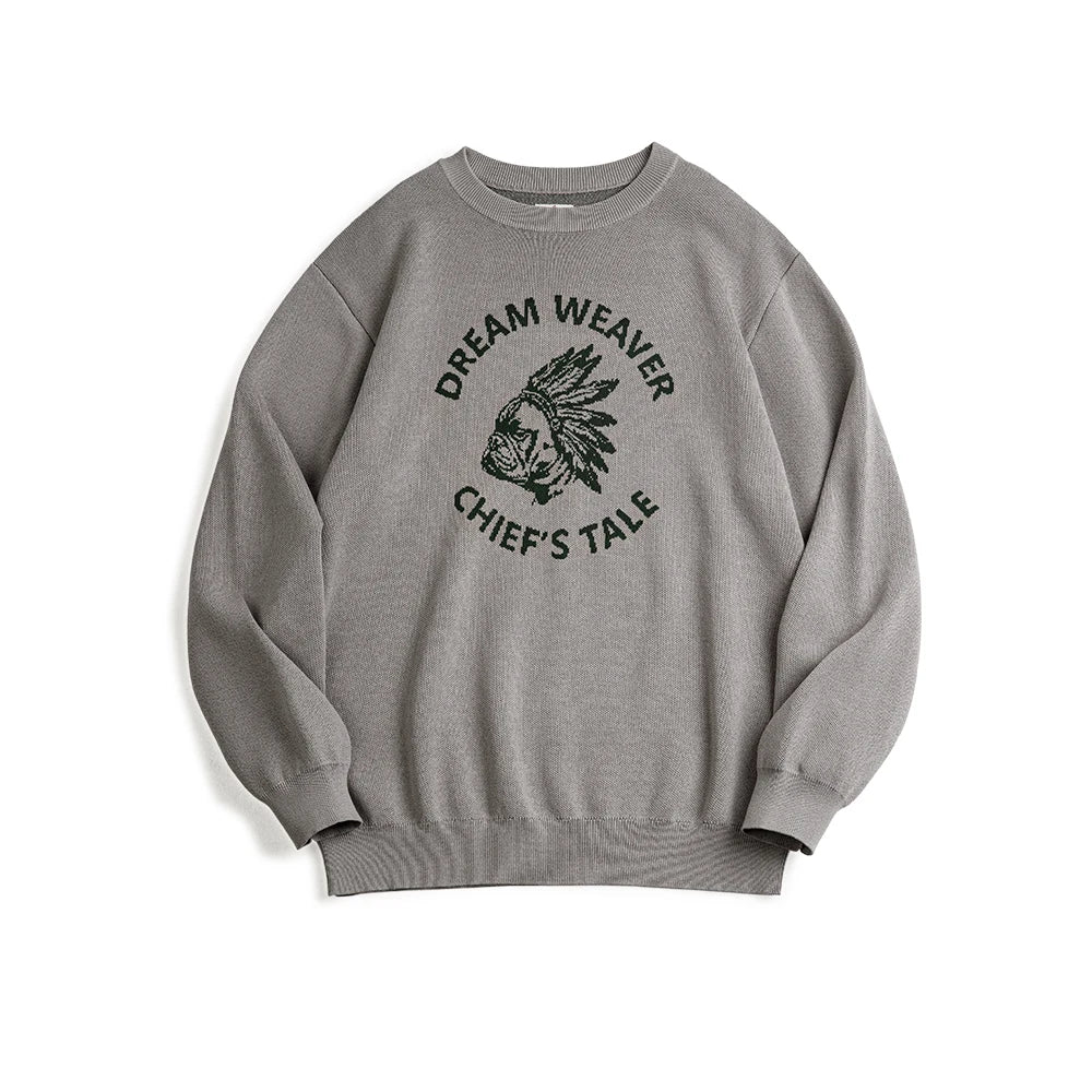 Maden Retro Letter Knitted Pattern Sweater Round Neck Casual Pullover Warm Sweater for Men's Autumn and Winter Versatile Tops