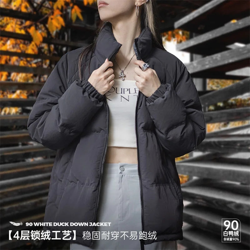 Maden Women Down Jacket Autumn Winter 90% White Duck Down Thickened and Warm Stand Collar Outerwear Coat Windproof Jacket