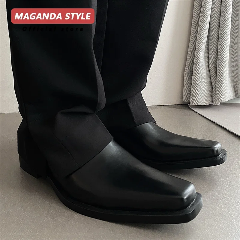 Original design small square Chelsea boots for men's new high-end short boots feminine temperament unisex motorcycle boots