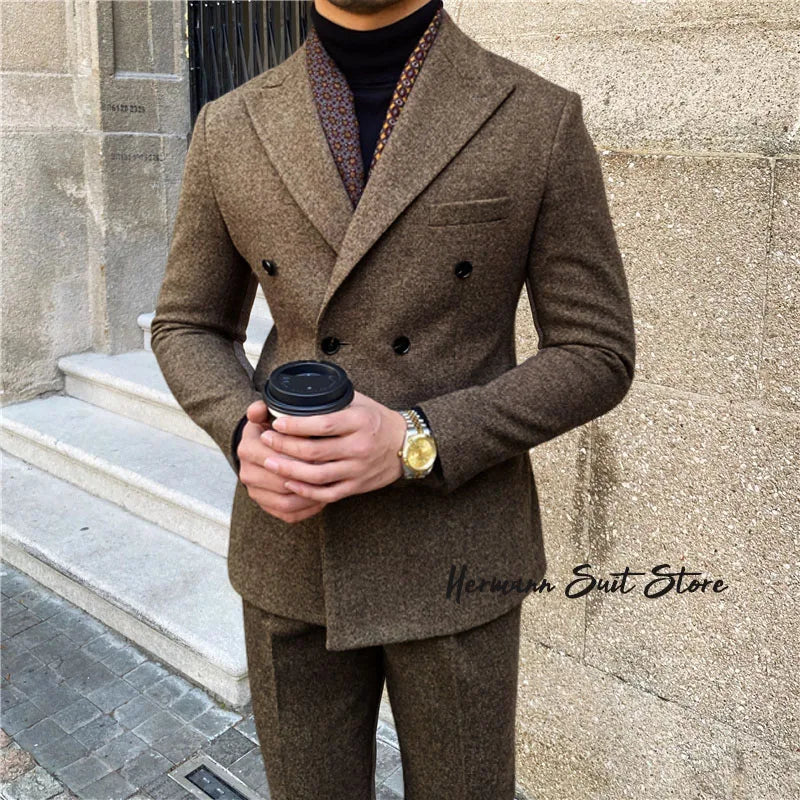Man suit 2-piece set High quality Blazers Suit Pants Business Leisure slim fit suit Double Breasted Peak Lapel Wedding Tuxedos