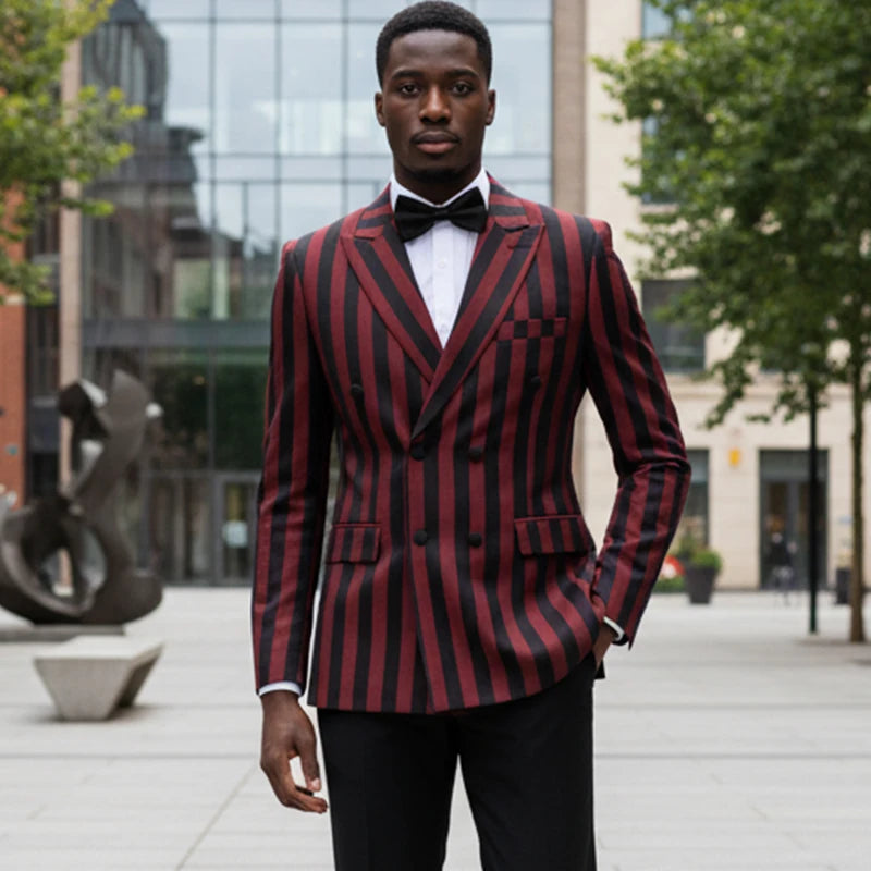 ST Cassy Men's Suits Fashion striped evening gown Double Breasted Slim Fit 2 Piece Jacket Pants