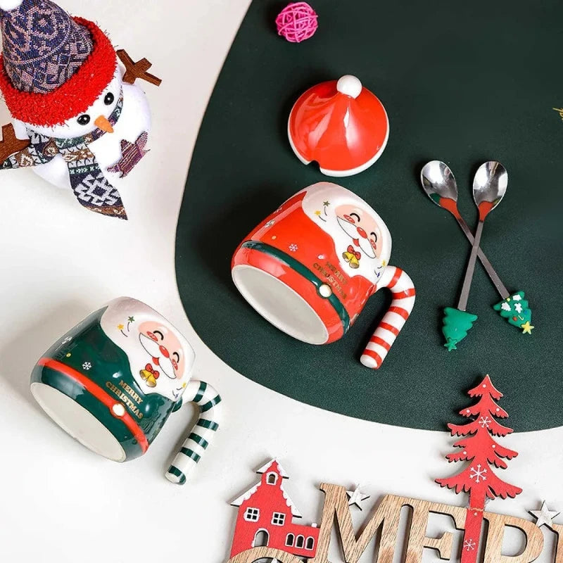 Christmas Gift Selection Cartoon Santa Mug, Ceramic Mug with Lid & Spoon, Gift Box Packaging, Create a Warm Christmas Atmosphere