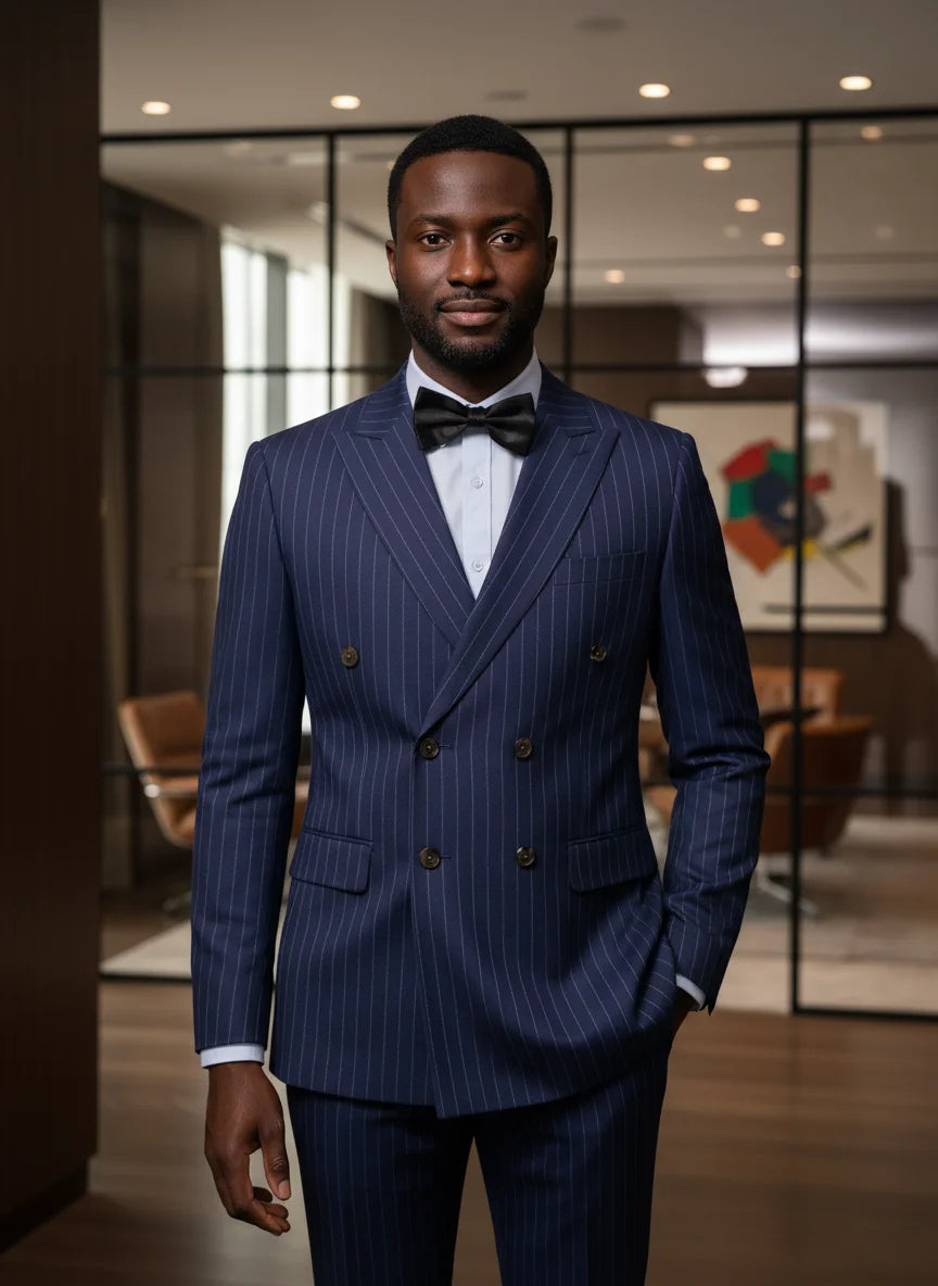 ST Cassy High quality blue striped suits for men slim fitting luxury man clothing elegant mens suit Wedding trends costumes