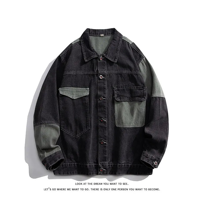 Men's Denim Jacket Oversize Spliced Color Blocking Spring Autumn Jacket Hip Hop Menswear Japanese Style Male Jeans Jacket