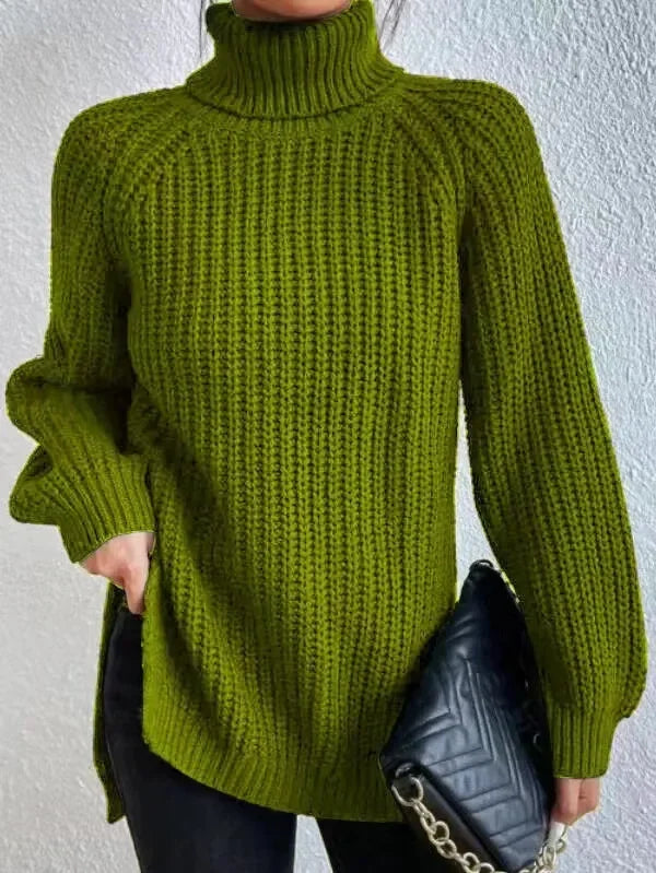 Turtleneck Y2k Kintted Sweater Women Split Crochet Jumper Top E-girl Pullover Spring Autumn Winter Thick Sueter Work Jumpers