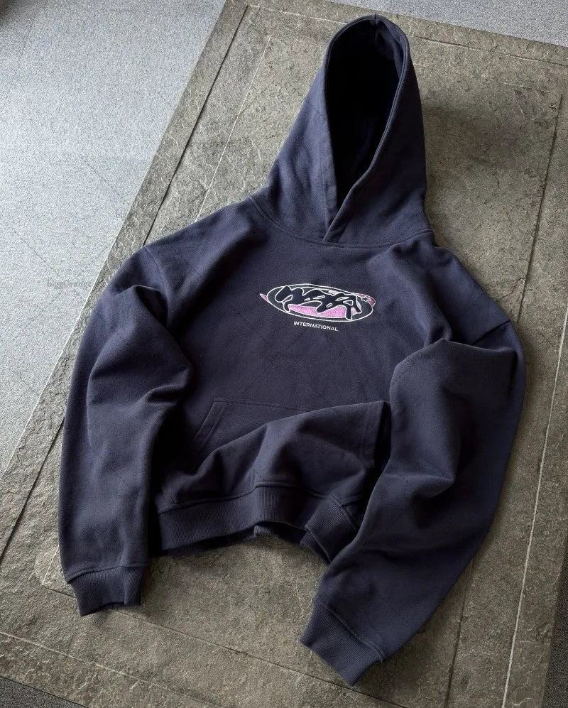 Hip-hop Street Trendy Brand Pullover Hoodie American Y2k Embroidery Clothing Casual High Street Retro Oversized Sweatshirt Men