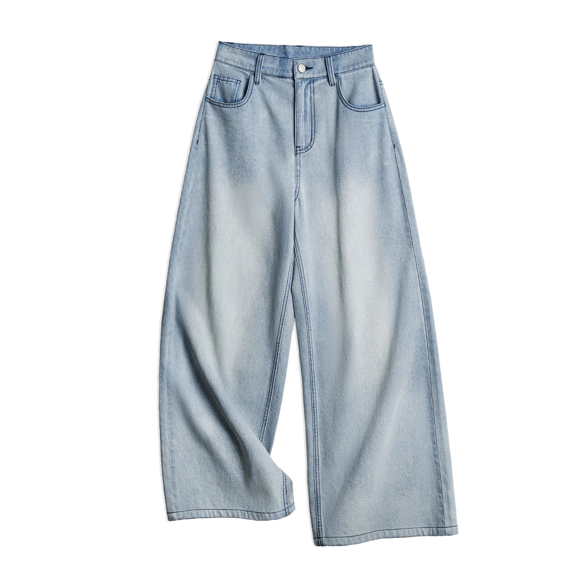 Maden Vintage Washed Blue Wide Leg Jeans for Women Loose Do Old Straight Leg Pants 10 OZ Cotton Breathable Lightweight Trousers