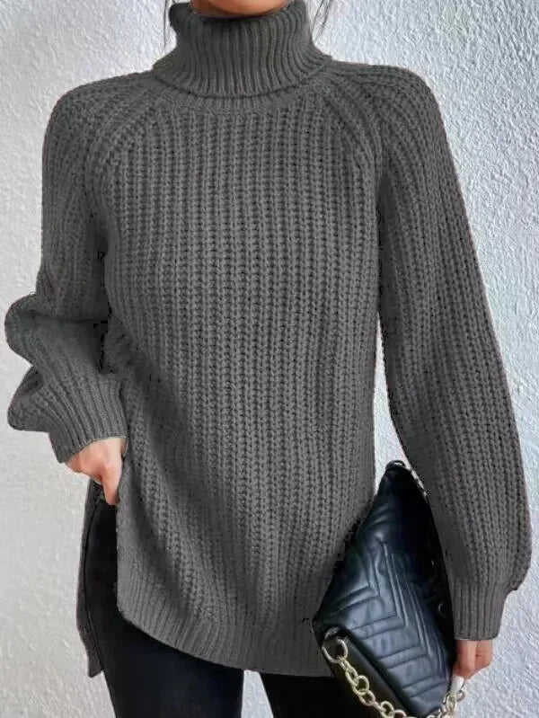 Turtleneck Y2k Kintted Sweater Women Split Crochet Jumper Top E-girl Pullover Spring Autumn Winter Thick Sueter Work Jumpers
