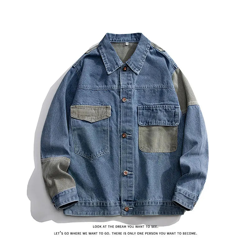 Men's Denim Jacket Oversize Spliced Color Blocking Spring Autumn Jacket Hip Hop Menswear Japanese Style Male Jeans Jacket