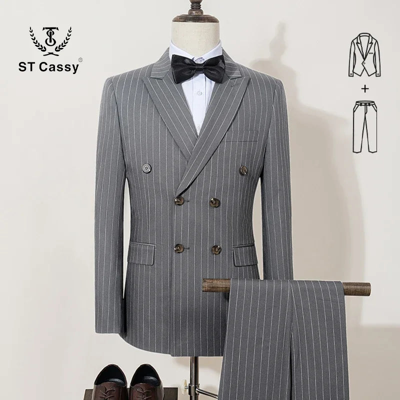 ST Cassy High quality blue striped suits for men slim fitting luxury man clothing elegant mens suit Wedding trends costumes
