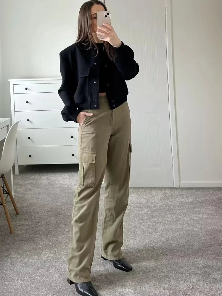 MUJER 2025 Woman Bomber Jacket White Autumn Winter Button Cropped Jackets for Women Fashion Long Sleeve Women Coats Outerwears