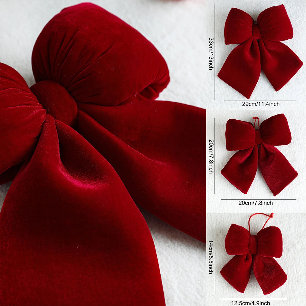 Christmas Red Velvet Bows Xmas Tree Ornaments for Christmas Home Decorations Wreath Stairs Railing Decors New Year Gift Supplies