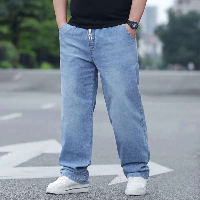 8XL Oversized Baggy Jeans Men Grey Casual Streetwear Jeans Men's Cotton Denim Pants Jean Elastic Waist Breathable Loose Trousers