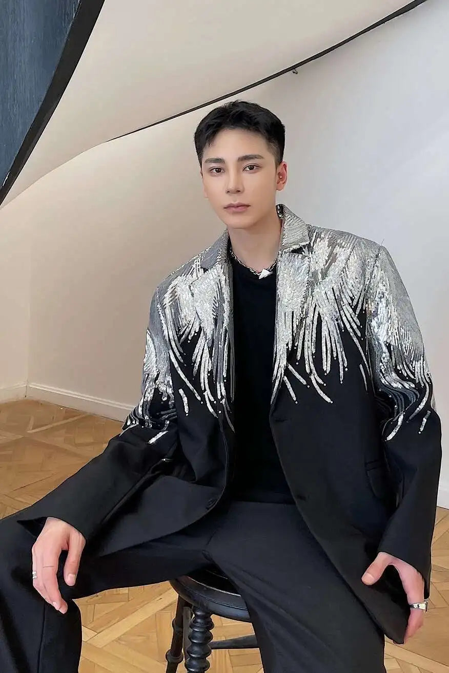 LUZHEN Sequin Personality Pattern Fashion Blazer Casual 2025 Design Coat Men's Elegant Temperament  Handsome Loose Jacket Fe5995
