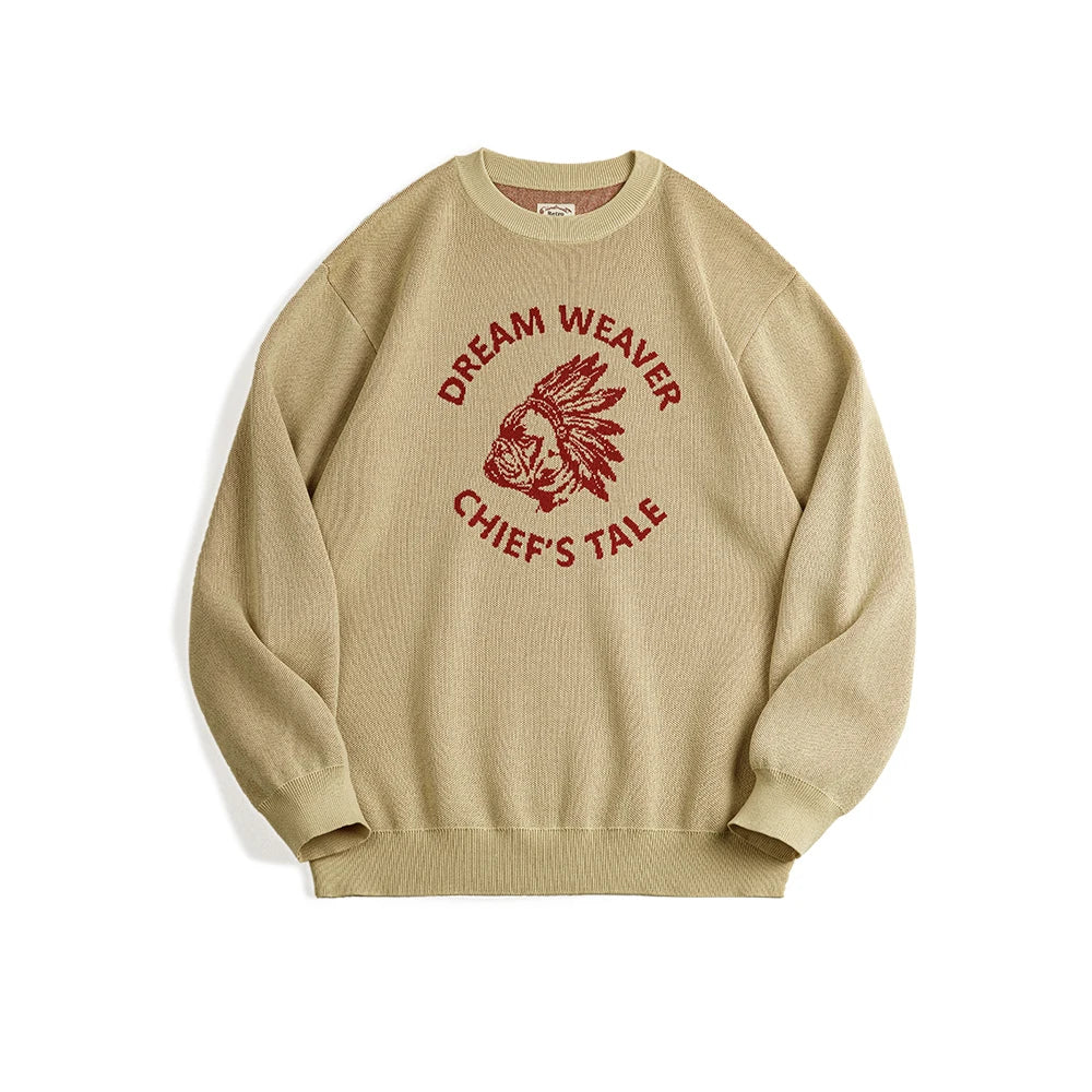 Maden Retro Letter Knitted Pattern Sweater Round Neck Casual Pullover Warm Sweater for Men's Autumn and Winter Versatile Tops